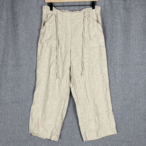 Zac Rachel Pants Womens L Tan Drawstring Waist Linen Blend Travel Breathable - Picture 1 of 8